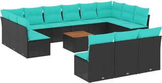 vidaXL Set De Sof&aacute;s De Jard&iacute;n Y Cojines 14 Pzas Rat&aacute;n Sint&eacute;tico Negro Vidaxl