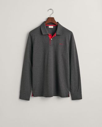 GANT Mens Regular Fit Long Sleeve Contrast Pique Rugger - Dark Grey - Size X-Large