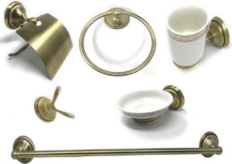 Trade Shop Trade Shop - Set Bagno Classico Oro Satinato Vetro 6pz Portarotolo Sapone Asciugamano 52644