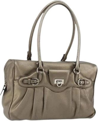 Ferragamo Pre-owned Leren Schoudertas - Dames - Vintage Handtas - Bruin - ONE Size - Leer - Vintage