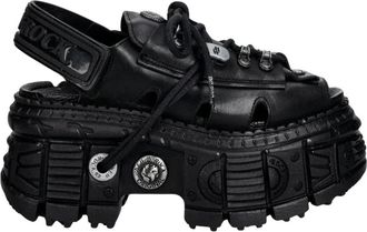 New Rock Lace-up Platform Sandal - Dames - Sandalen - Zwart - 37 EU - Leer - Schoenen