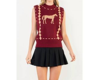 THML Clothing Sleeveless Horse Knit Vest In Burgundy