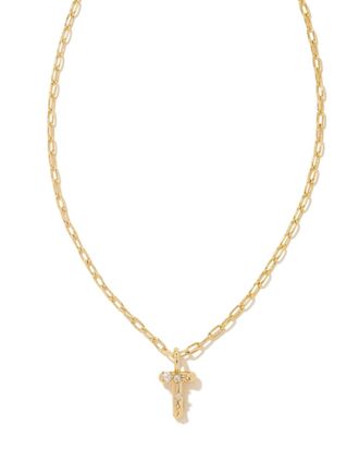 Kendra Scott Womens Crystal Letter T Short Pendant Necklace In Gold White