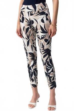 Joseph Ribkoff Tropical Print Slim Cropped Pants In Vanilla/multi