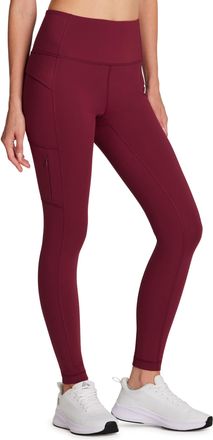 Avalanche Womens Full Length High Waist Fleece Lined Legging with Zipper Pocket, Burgundy Wine, S
