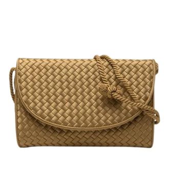 Bottega Veneta Pre-owned Woven Satin Crossbody Bag - Dames - Pre-owned - Bruin - Maat: ONE Size Satijn