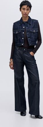 H&M Cropped Denim Waistcoat in Dark Denim Blue at Nordstrom, Size Xx-Large