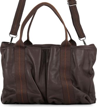 Herm&egrave;s Chocolat Orange Veau Derma Handbag Tote Bag (Pre-Owned)