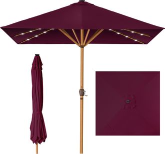 Best Choice Products 9ft Deep Square Solar LED Lighted Patio Umbrella w/ Faux Wood Texture, UV-Resistant