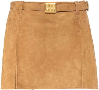 Miu Miu belted suede miniskirt - women - Suede - 38 - Brown