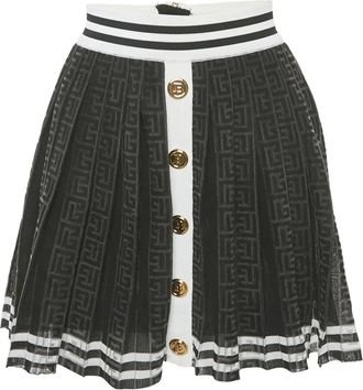 Balmain Plooirok met monogram - Zwart