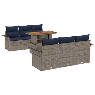 vidaXL Conjunto De Sof&aacute; De Jard&iacute;n 7 Pcs Gris Polirat&aacute;n Vidaxl