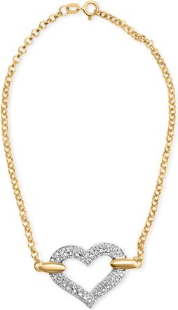 House of Brilliance 10K Two Tone Gold 1/4 Cttw Diamond Encrusted Heart Charm 7 Bracelet