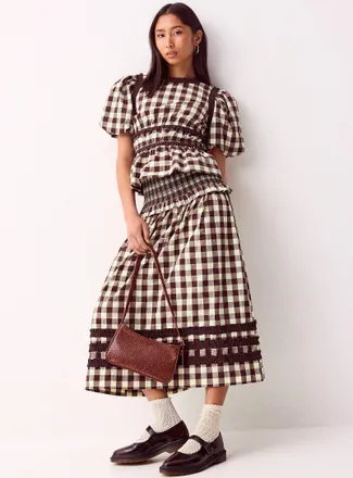 Damson Madder Womens Ava gingham midi skirt