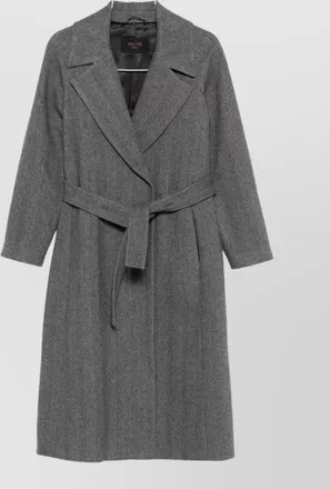 Palt&ograve; wool herringbone belted single breasted coat