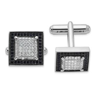 Diamond2Deal Sterling Silver Rhodium-plated Black and White Cubic Zirconia Cuff Links