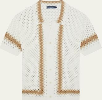 Frescobol Carioca Mens Marques Cotton Crochet Camp Shirt
