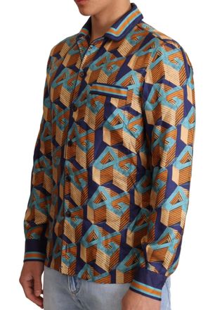 Dolce & Gabbana Multicolor Dg Logo Silk Mens Top Shirt