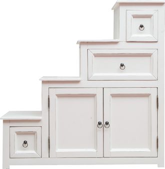 Biscottini International Mueble Cajonera Escala Madera Maciza De Tilo Acabado Con Efecto Blanco Envejecido