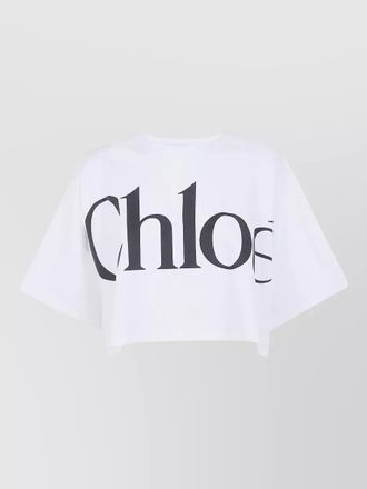 Chlo&eacute; logo oversized cropped crew neck short sleeve t-shirt