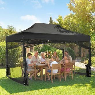 OUTSUNNY 3 x 4.5 m Pop Up Gazebo with Mesh, Heavy Duty Party Tent Marquee in Black