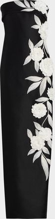 Badgley Mischka Floral-Embroidered Stretch Mikado Column Gown