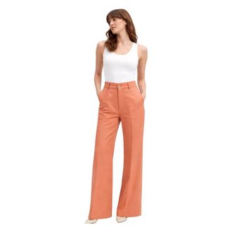 Erika Cavallini Semi Couture Wide Trousers, female, Orange, Size: XS Pantalone gamba larga cinque tasche