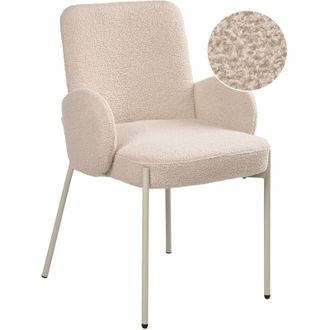 Beliani Dining Room Chair Light Beige Boucle Upholstery Light Base Iron Frame Retro Design MAGEE