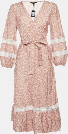 Maje Multicolor Floral Print Linen Blend Wrap Midi Dress