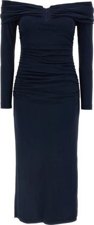 Carolina Herrera Off-Shoulder 3/4 SLV Ruched Midi Jurk - Dames - Casual kleedjes - Blauw - S - Kleedjes
