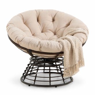 STILVORA Sill&oacute;n Papasan Giratorio Ergon&oacute;mico De 360 Grados Con Coj&iacute;n Grueso Para Sal&oacute;n Dormitorio, Acero Marr&oacute;n Y Beige