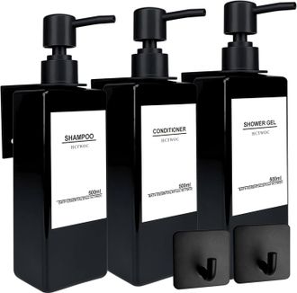 OEM Distribuidor De Jab&oacute;n - 3 Unidades - 500 Ml - Adhesivo Sin Perforaci&oacute;n - Para Ba&ntilde;o - Negro