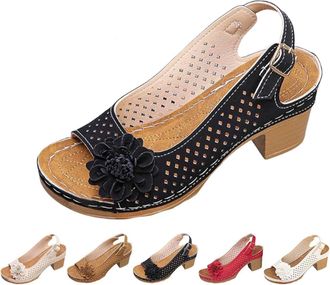 Generic Buckled Square Heel Sandals for Women,Dressy Peep Toe Slingback Chunky Low Heeled Wedge Shoes Dress Sandals (Black,8.5)