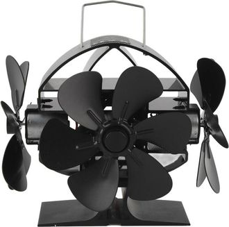 Elle Ventilador De Estufa De Le&ntilde;a De Aluminio De 3 Cabezales Y 18 Aspas Con Flujo De Aire De 270 Grados Y Mango Protector