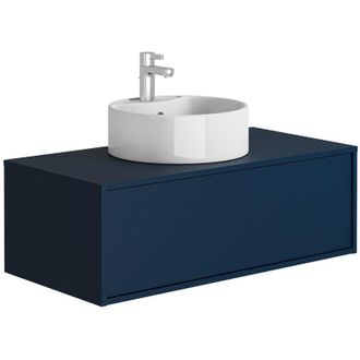 Vente-Unique Mobile per bagno sospeso colore con lavabo singolo tondo 94 cm Blu notte - TEANA II