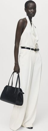 Mango Blusa satinata collo drappeggiato grezzo - Donna - S - MANGO