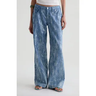 AG - Adriano Goldschmied Adria Sequin Wide Leg Jeans in Next To Water at Nordstrom, Size 25