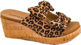 Corkys Footwear Womens Bowed Up Slip On Wedge Sandals In Leopard