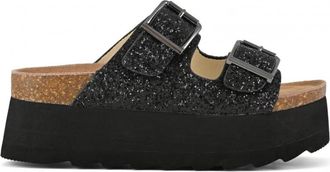 Colors Of California Glitter Plateau Sandalen - Dames - Sleehakken - Zwart - 40 EU - Schoenen