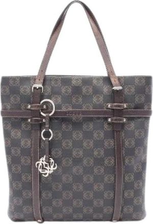 Loewe Pre-owned Repeat Anagram PVC Gecoate Canvas Leren Tote Bag - Dames - Vintage Shopper - Bruin - ONE Size - Leer - Vintage