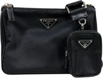 Prada Pre-owned Cross Body Bags, female, Black, Size: ONE SIZE Pre-owned Nylon Shoulder Bag