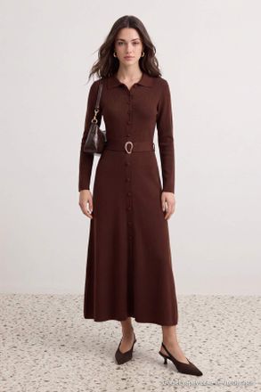 Trendyol Modest Dames Bruin Effen Maxi Lang A-lijn Modest Jurken