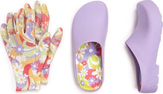 Muk Luks Garden Clog and Glove Set in Lavender Floral at Nordstrom, Size Medium