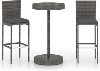 vidaXL Set Muebles Bar Jard&iacute;n 3 Piezas Y Cojines Rat&aacute;n Sint&eacute;tico Gris Vidaxl