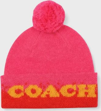 Coach Womens Coach Colour-Blocked Ombr&eacute; Pom-Pom Beanie - Pink - Size: O/S
