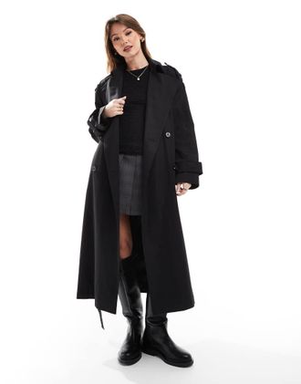 Asos longline trench coat in black