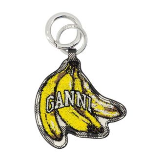 Ganni Womens Checkered Calfskin Key Case Black Belt Buckles