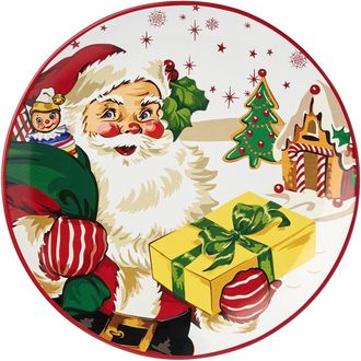 Certified International Santas Retro Christmas Set Of 4 Dinner Plates