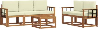 vidaXL Conjunto De Sof&aacute;s De Exterior 6 Uds. Natural Y Crema Vidaxl