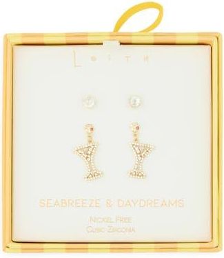 Leith Seabreeze & Daydreams Set of 2 Cubic Zirconia Martini Drop Earrings in Clear- Gold at Nordstrom Rack